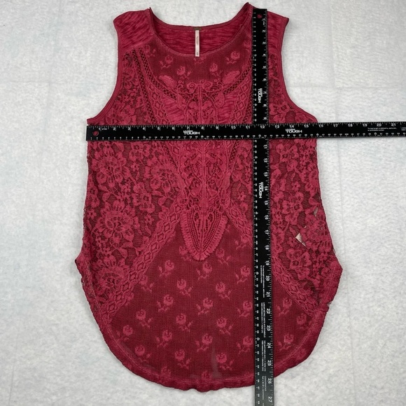 Free People Shirt Womens XS Red Tank Top Not So Sweet Victorian Lace Burnout Tee - Picture 5 of 10